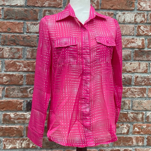 Hot pink Dots pink and silver button down top / S / Excellent condition - Picture 3 of 13